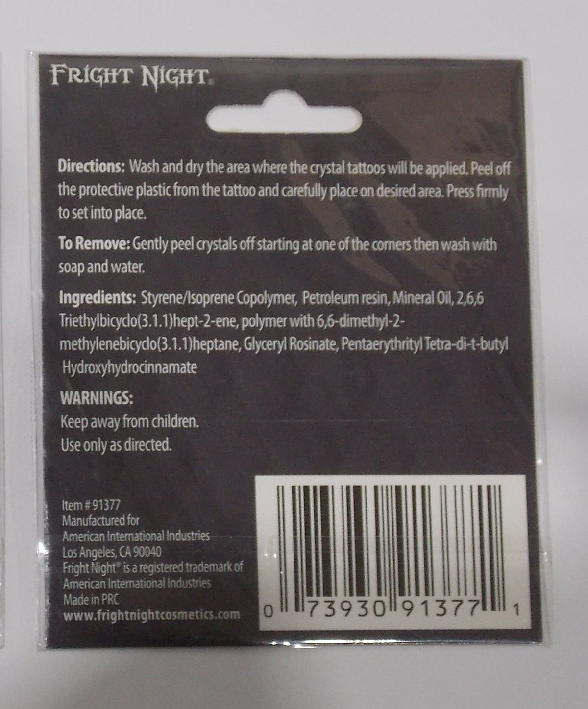 Fright Night Crystal Rockstar Contains 3 Tattoos