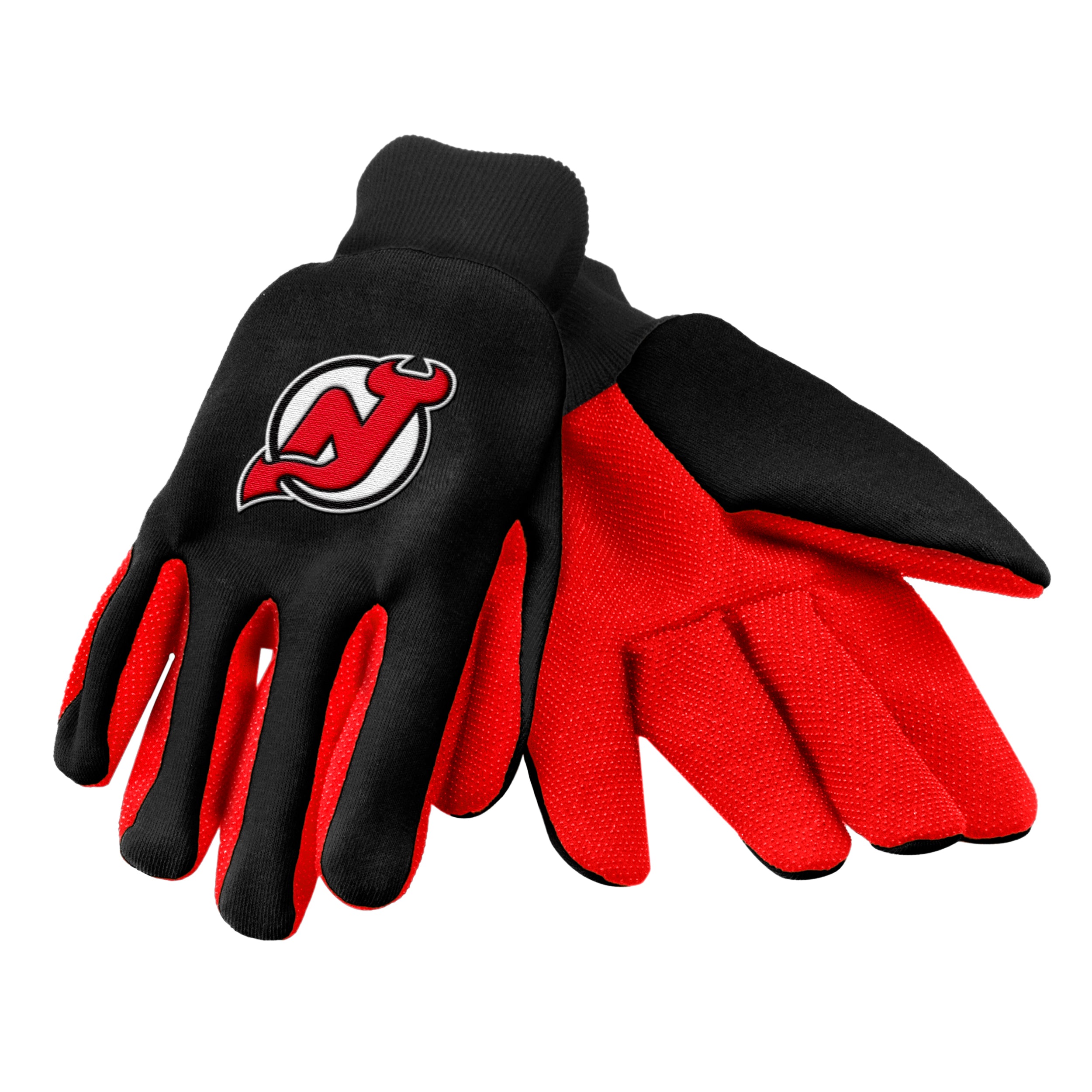 NHL New Jersey Devils Logo on Black with Red Palm Utility Work Gloves by FOCO