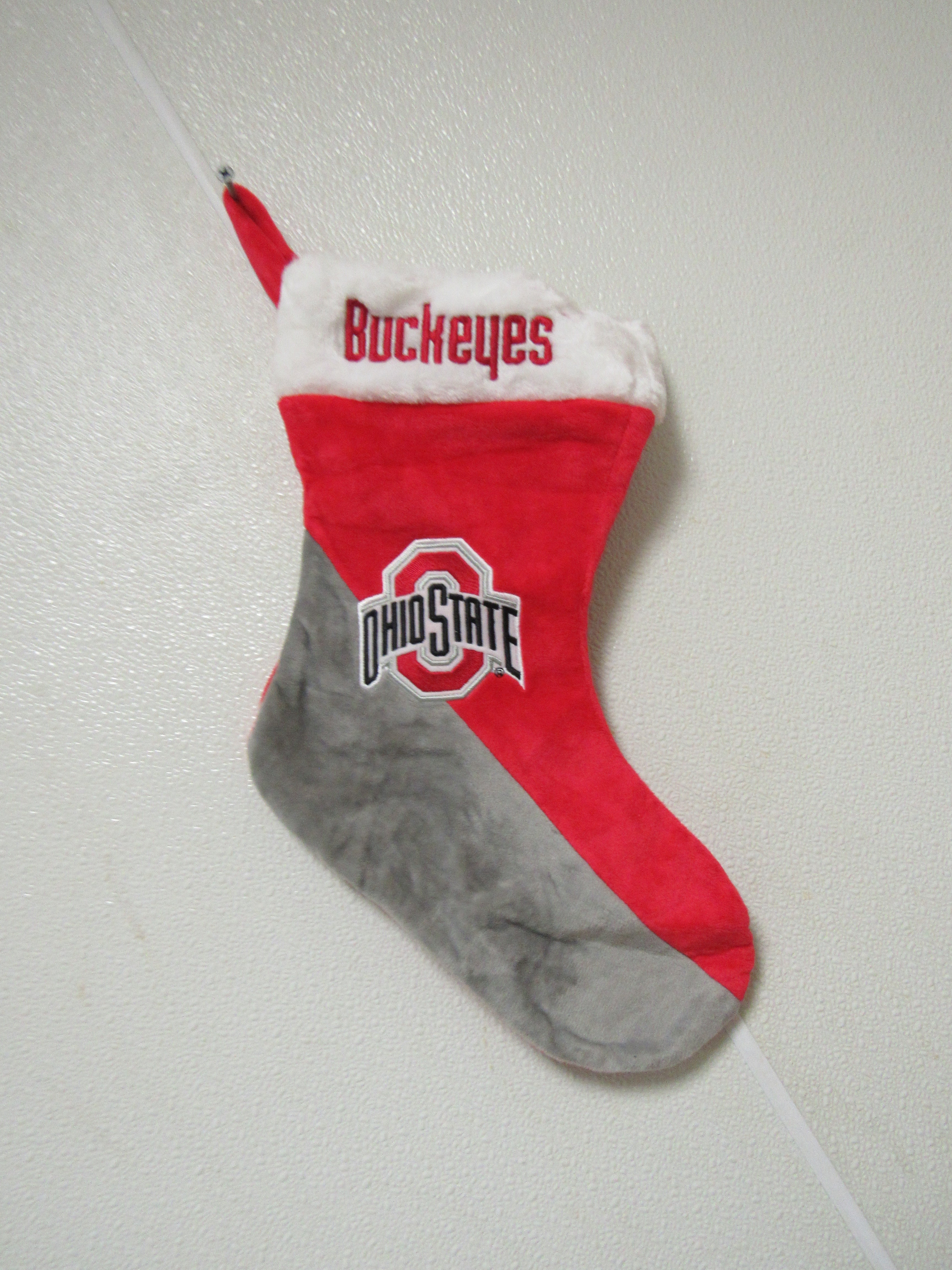 NCAA Ohio State Buckeyes Logo Embroidered 18" Gray/Red Basic Christmas Stocking