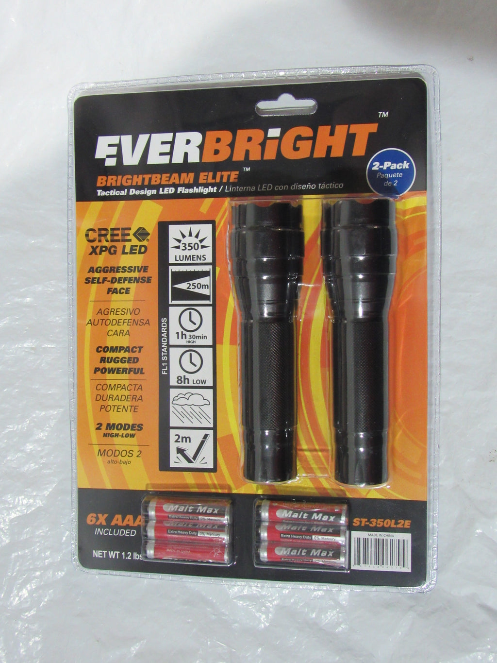2 Police Security Inspector Bright Compact Work Utility 250 Lumens Flashlight