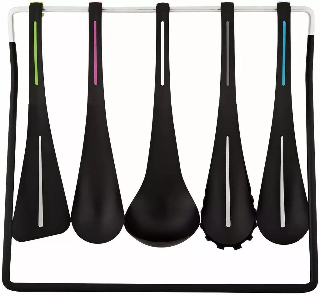 Essential Kitchen Utensils/Tools with Storage Rack 5 Piece Set Fusionbrands