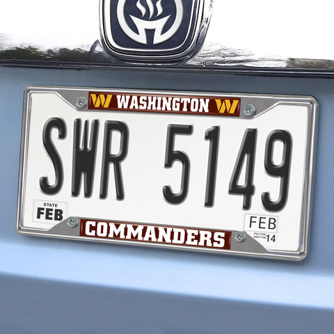 NFL Washington Commanders Chrome License Plate Frame Letters on Maroon Image