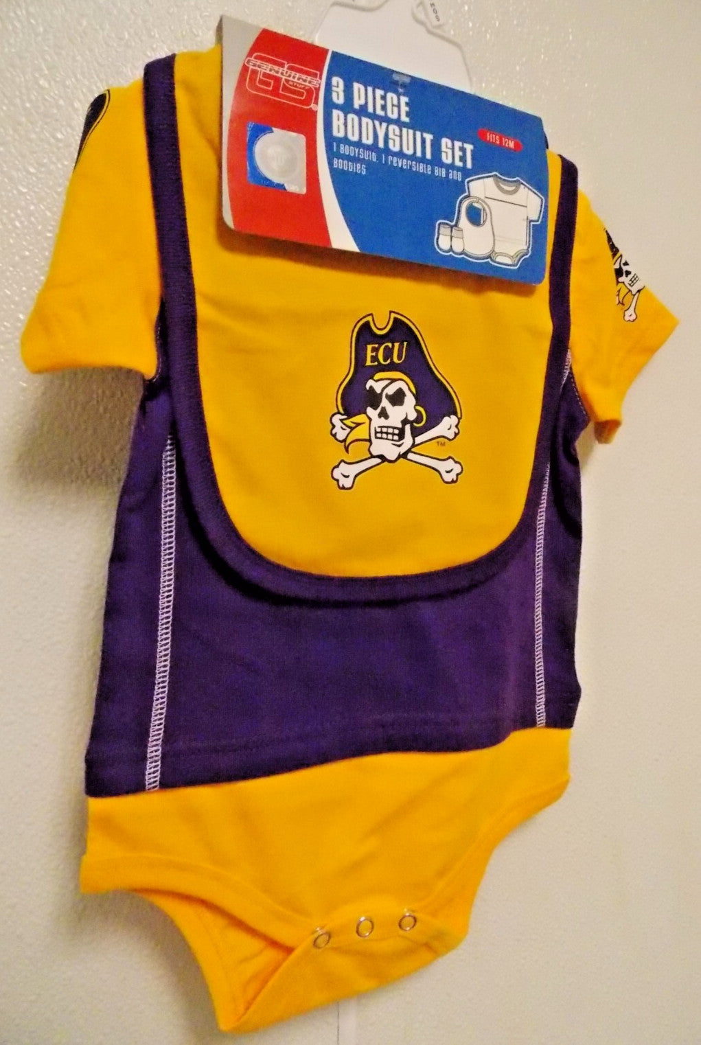 East Carolina University (ECU)  Bodysuit Bib Booties Set Size 12 M by OUTER Stuff
