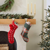 Christmas Stocking Plaid Knit Green Red Cream Hearth & Hand with Magnolia