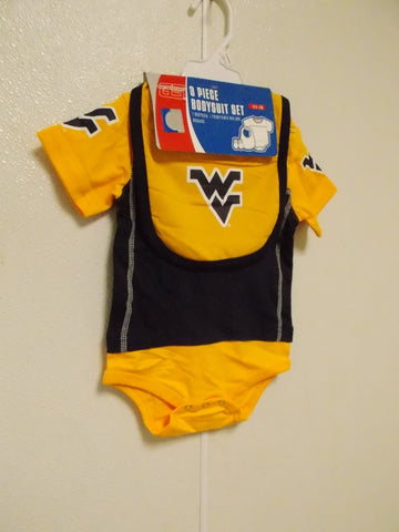 NCAA West Virginia Mountaineers Bodysuit Bib Bootie Set Sz 3/6 M by OUTER Stuff