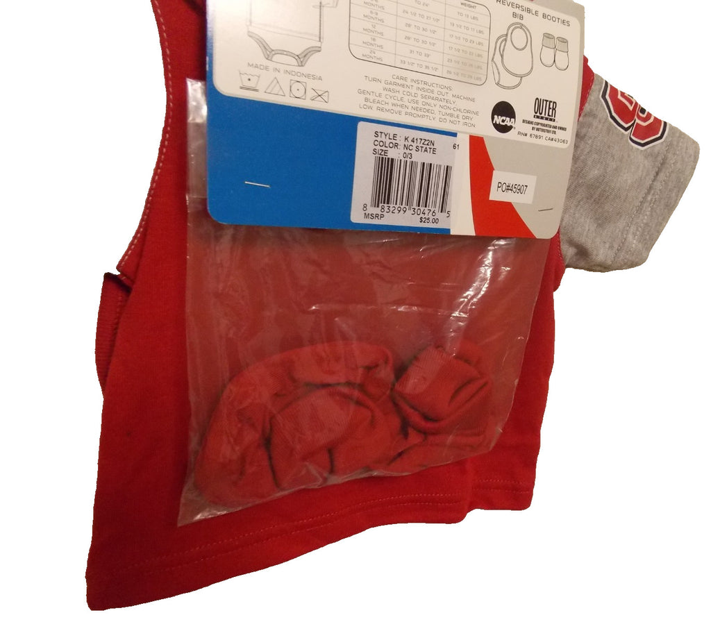North Carolina State Gray and Red Bodysuit Bib Bootie Set Size 0/3 M OutterStuff