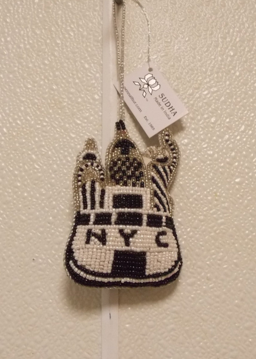 Beaded Christmas Ornament of New York City Skyline 3" by 4" by Sudha Pennathur