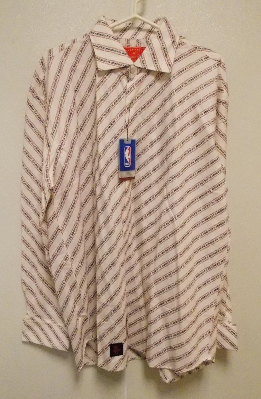 NBA Houston Rockets White Button Up Dress Shirt Long Sleeve Sizes Large Headmaster