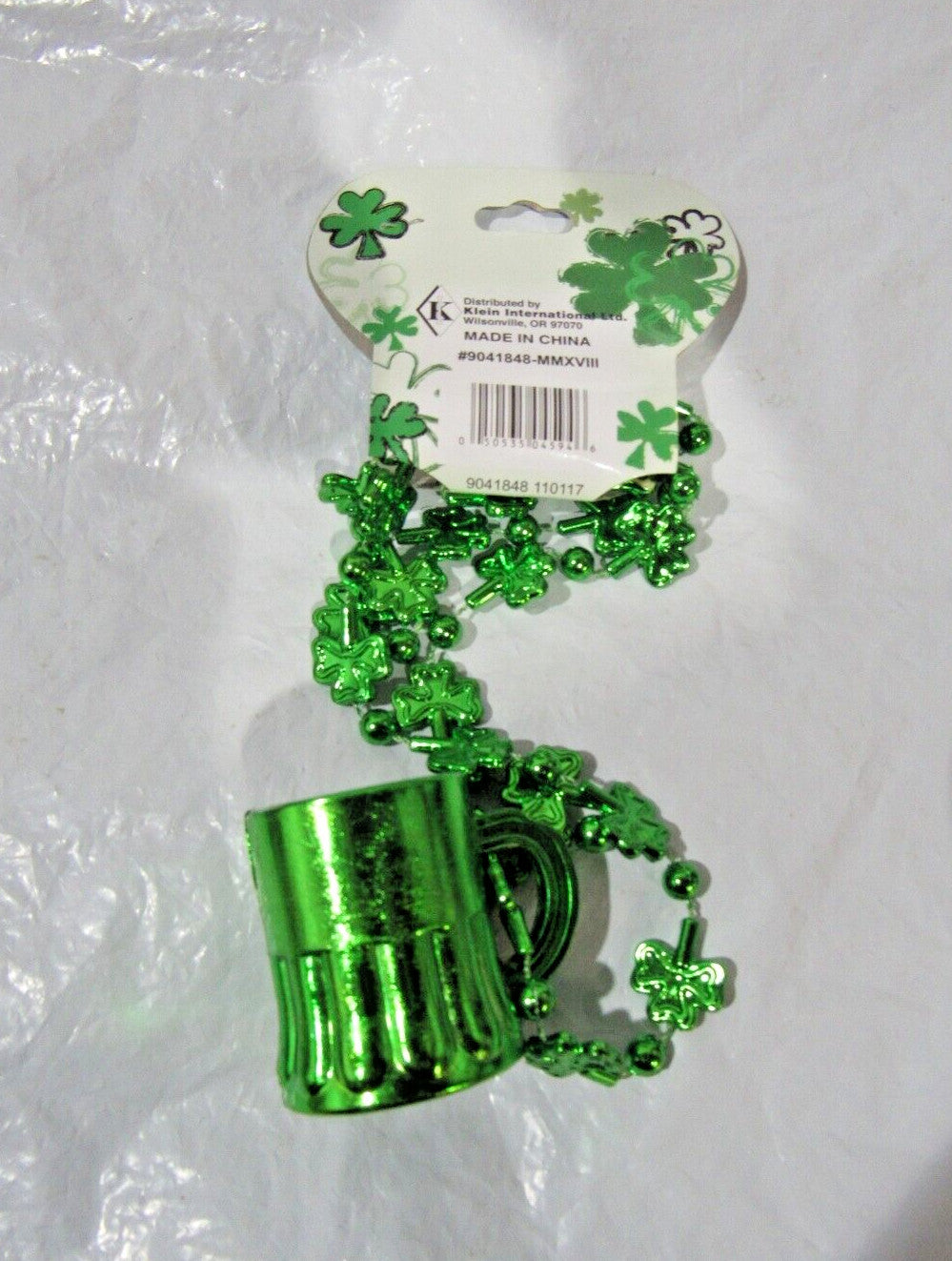 St. Patrick's Day Bead Necklace with Shot Glasses Metallic Green