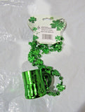 St. Patrick's Day Bead Necklace with Shot Glasses Metallic Green