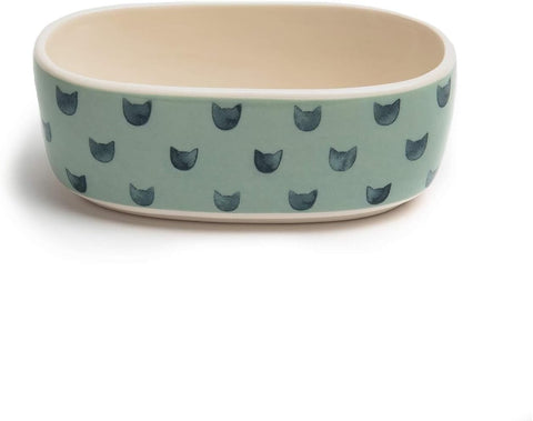 Food or Water Oval Lite Blue w/Blue Cats Dish 5.5"X3"X2" by Park Life Designs