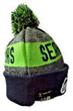 NWT NFL Blue Name Seattle Seahawks Knit Beanie Hat Adult Pompom Blue and Green