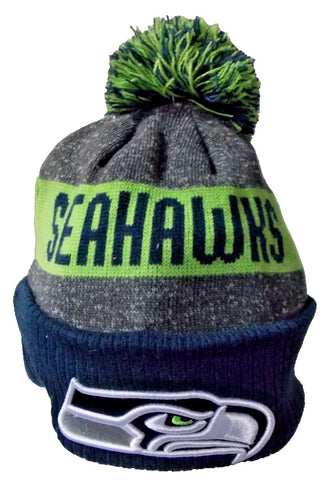NWT NFL Blue Name Seattle Seahawks Knit Beanie Hat Adult Pompom Blue and Green