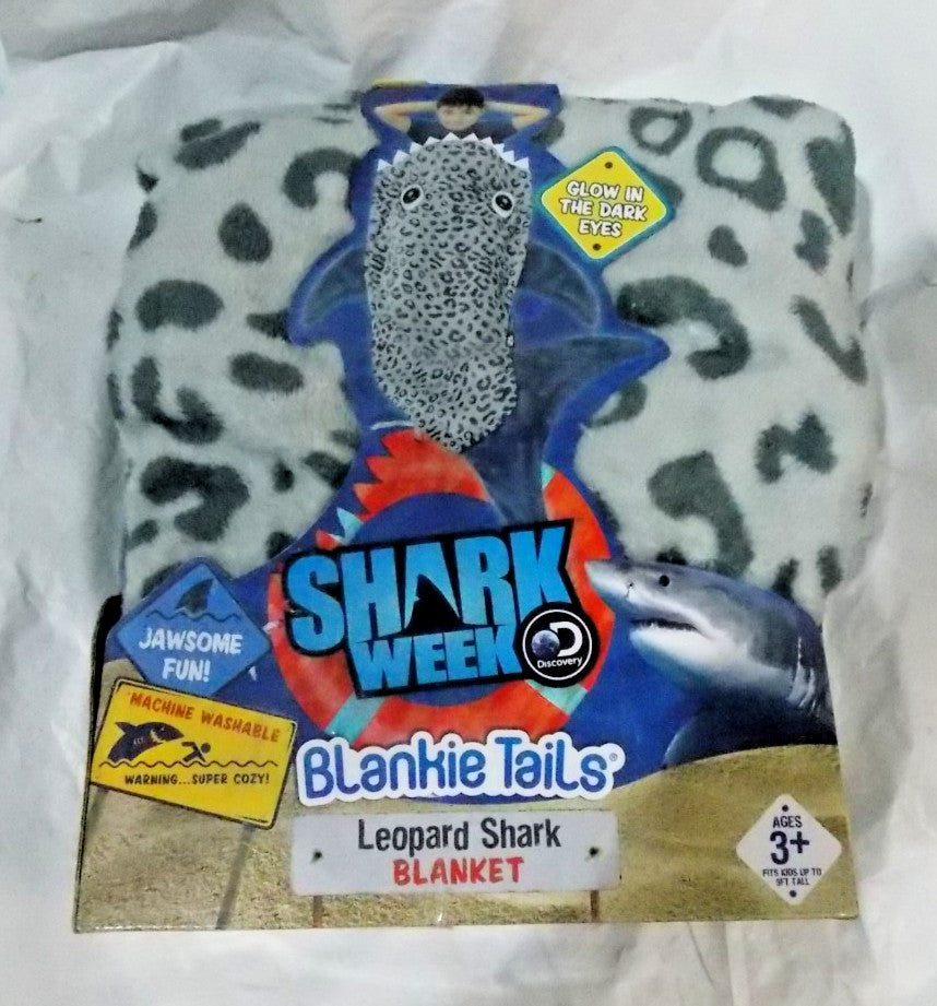 Shark Week Leopard Shark Blanket 56" H by 22" W Glow Dark Eyes by Blankie Tails