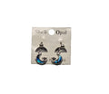 Paua Shell Iridescent Blue Silver Tone Dangle Crescent Moon w/Star Post Earrings