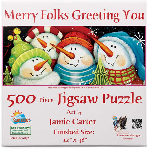 Merry Folks Greeting You Artist Jamie Carter 500 pc Jigsaw Puzzle Size 12"x36"