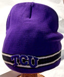 NCAA TCU Embroidered Logo on Purple Knit Beanie Hat by Collegiate Headwear