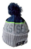 NFL Dark Gray Name Seattle Seahawks on Gray Knit Beanie Hat Adult Pompom Blue