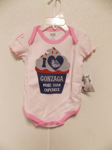 NCAA Gonzaga Bulldogs Pink Polka Dots on white Bodysuit Size 6/9 M Team Athletics