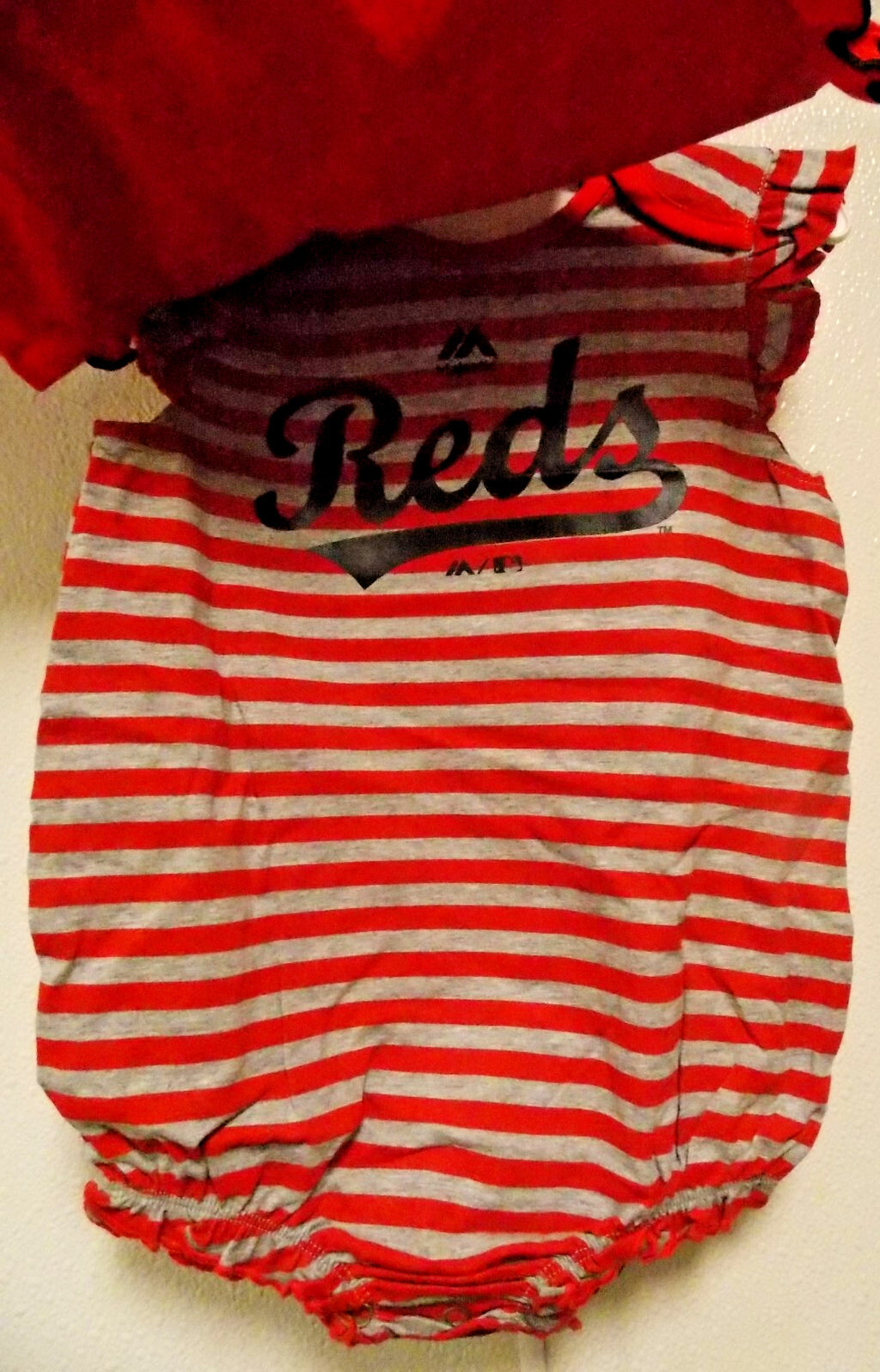 MLB Cincinnati Reds 2 pack Red and Red Gray Striped Bodysuit Set 24M by Majestic