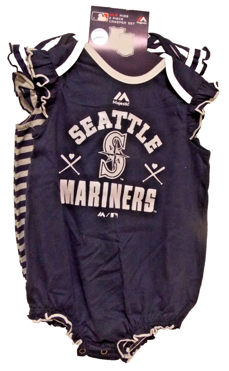 MLB Seattle Mariner 2 pack Blue / Blue Gray Striped Bodysuit Set 24M by Majestic