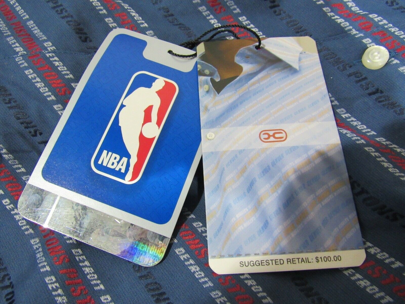 NBA Detroit Pistons Blue Button Up Dress Shirt Long Sleeve by Headmaster size L