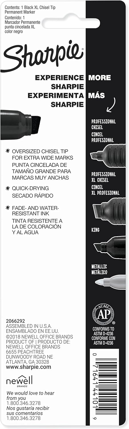 Single Pack of a Black Sharpie Permanent Markers w/ Oversized 1/2" Chisel Tip