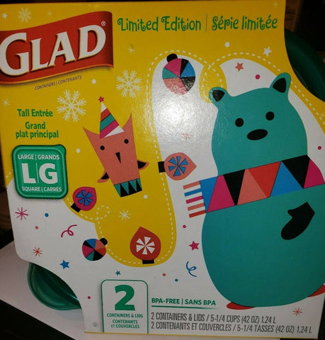 GLAD 2 Pack 42 oz Limited Edition Christmas Holiday Plastic Storage Container