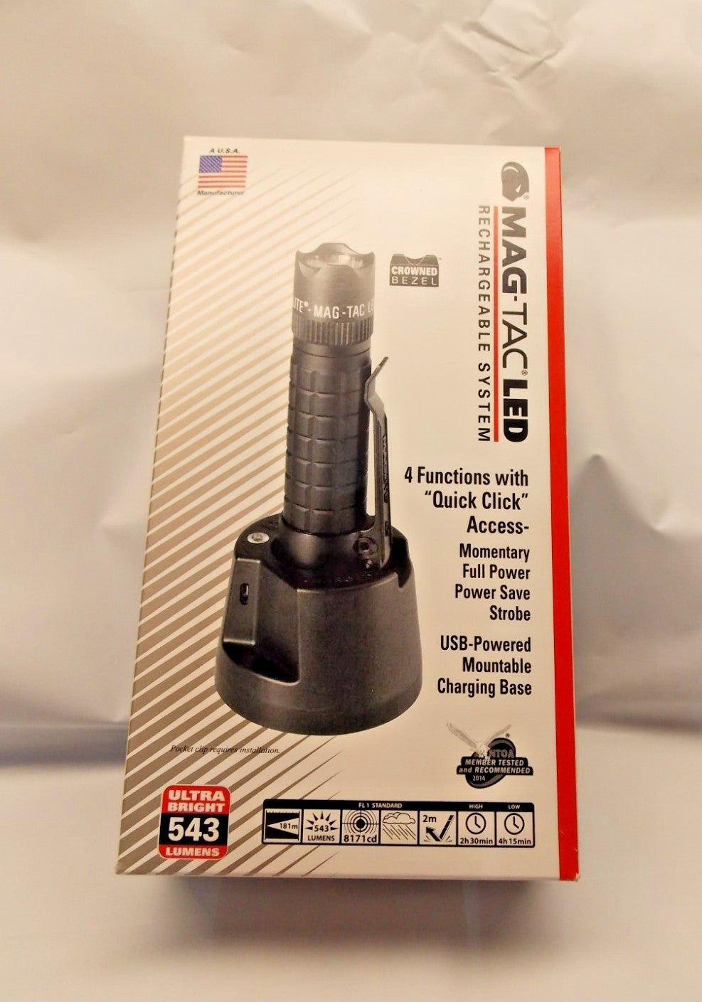 Mag-Lite Mag Tac LED Rechargeable Flashlight Water Proof 543 Lumens TRM1RA4