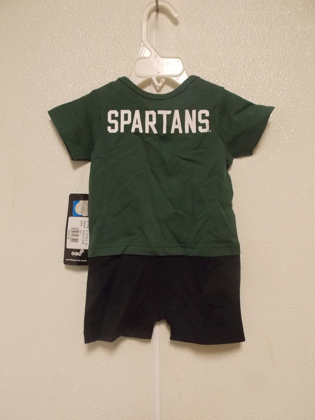 NCAA Michigan State Spartans Green and Black Romper Size 0/3 M Gen2