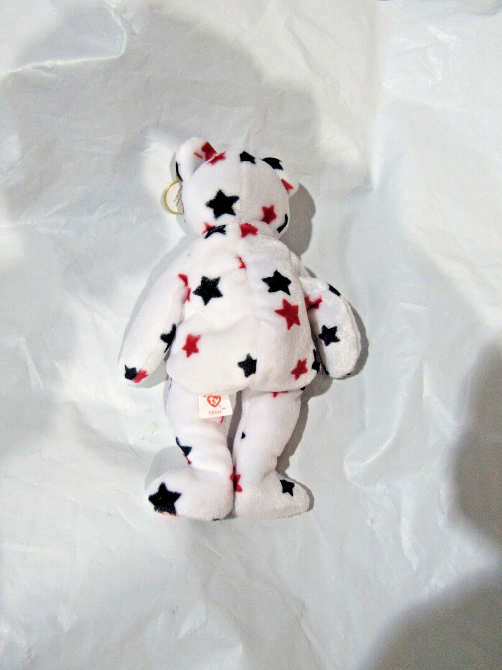 Ty Beanie Baby Glory with Large Stars All Over Bear Plush Toy DOB July 4, 1997
