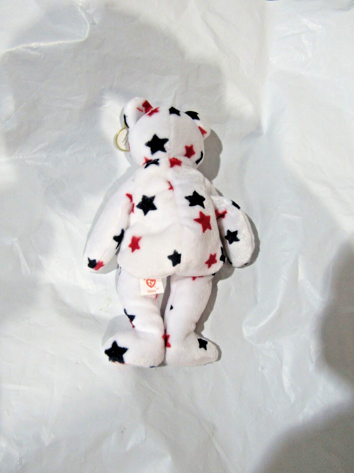 Ty Beanie Baby Glory with Large Stars All Over Bear Plush Toy DOB July 4, 1997