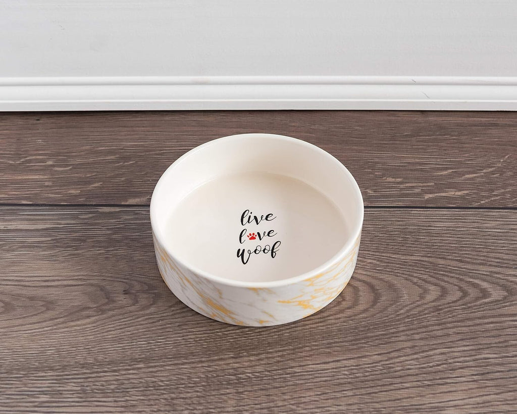 Park Life Designs White Gold Marbled Medium Pet Bowl 6-1/4 in Diameter 14005