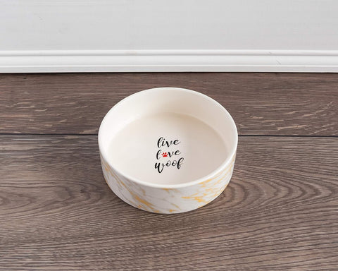 Park Life Designs White Gold Marbled Medium Pet Bowl 6-1/4 in Diameter 14005