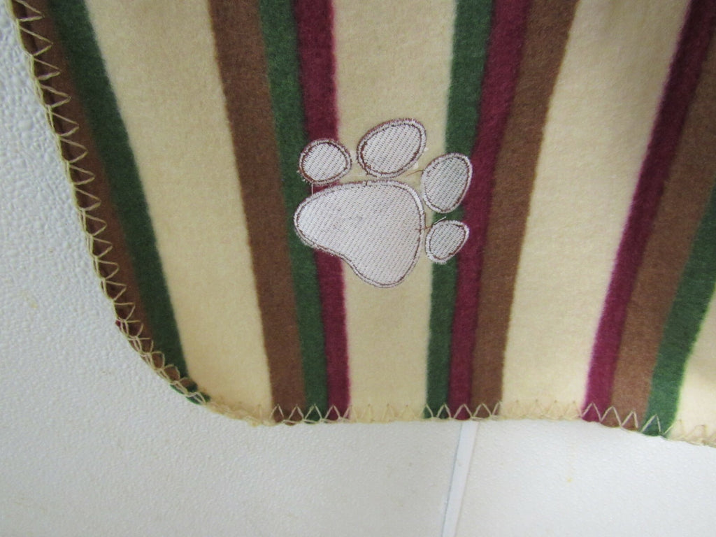 Pet Medium Brown Paw Pet Cat Dog Fleece Soft 29x39 Blanket Earth Tone Stripped