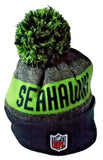 NWT NFL Blue Name Seattle Seahawks Knit Beanie Hat Adult Pompom Blue and Green
