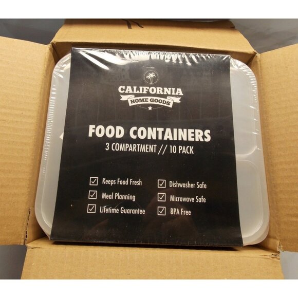 Bento Food Storage Lunch Containers 3 Conpartments 32 oz Reusable Black 10 Count