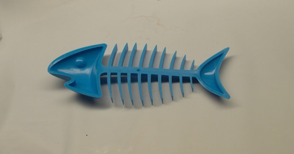 Blue 7 in long Fishbones Bar Soap Dish for a Flat Sloped Sink Edge
