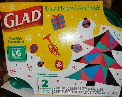 GLAD 2 Pack 64 oz. Limited Edition Christmas Holiday Plastic Storage Container