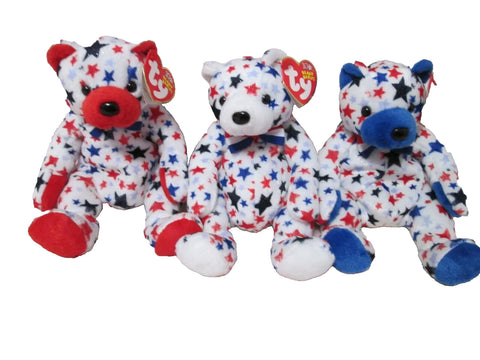 Set ty Beanie Babies Patriotic Bears Red White n Blue DOB 2003