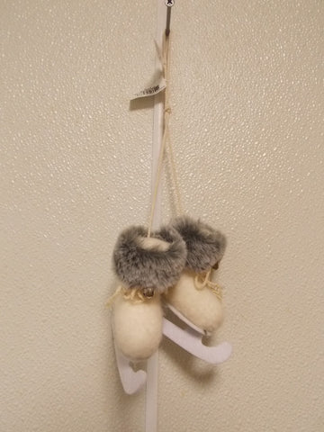 Macy's Holiday Lane Cozy Christmas White and Gray Ice Skates Ornament