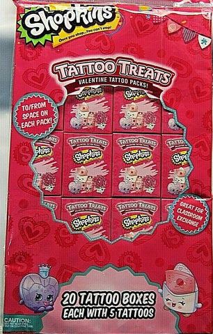 20 boxes Valentine's Day Shopkins Tattoo Treats 5 count Tattoos in each