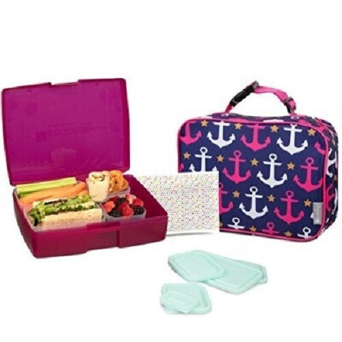 Bentology with design Anchors on Blue Lunch Bag Box Set Bento 12 Piece