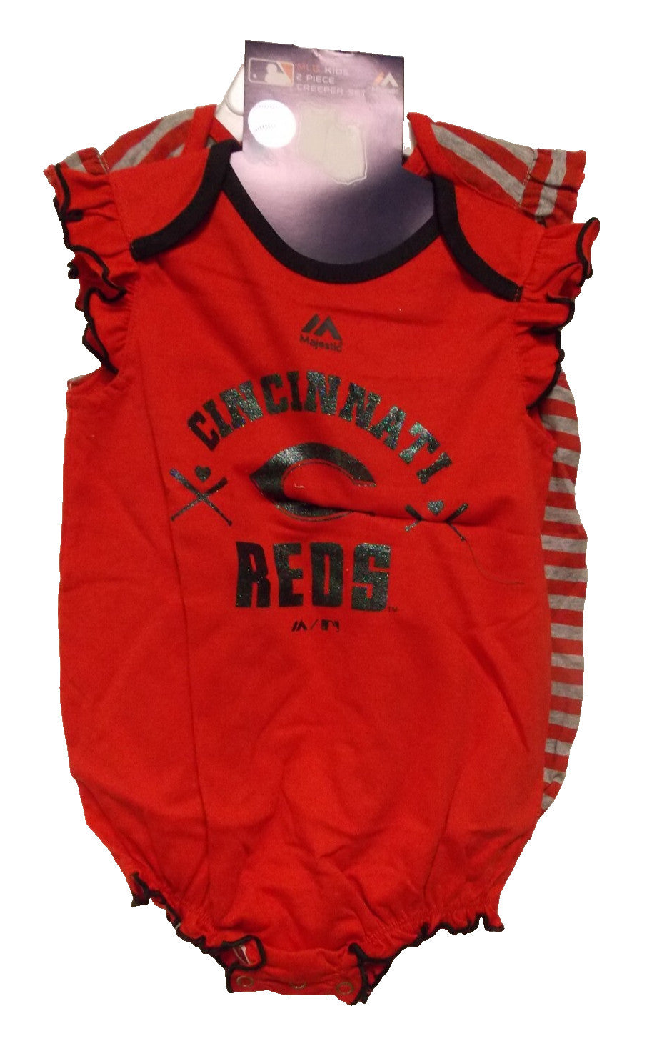 MLB Cincinnati Reds 2 pack Red and Red Gray Striped Bodysuit Set 24M by Majestic