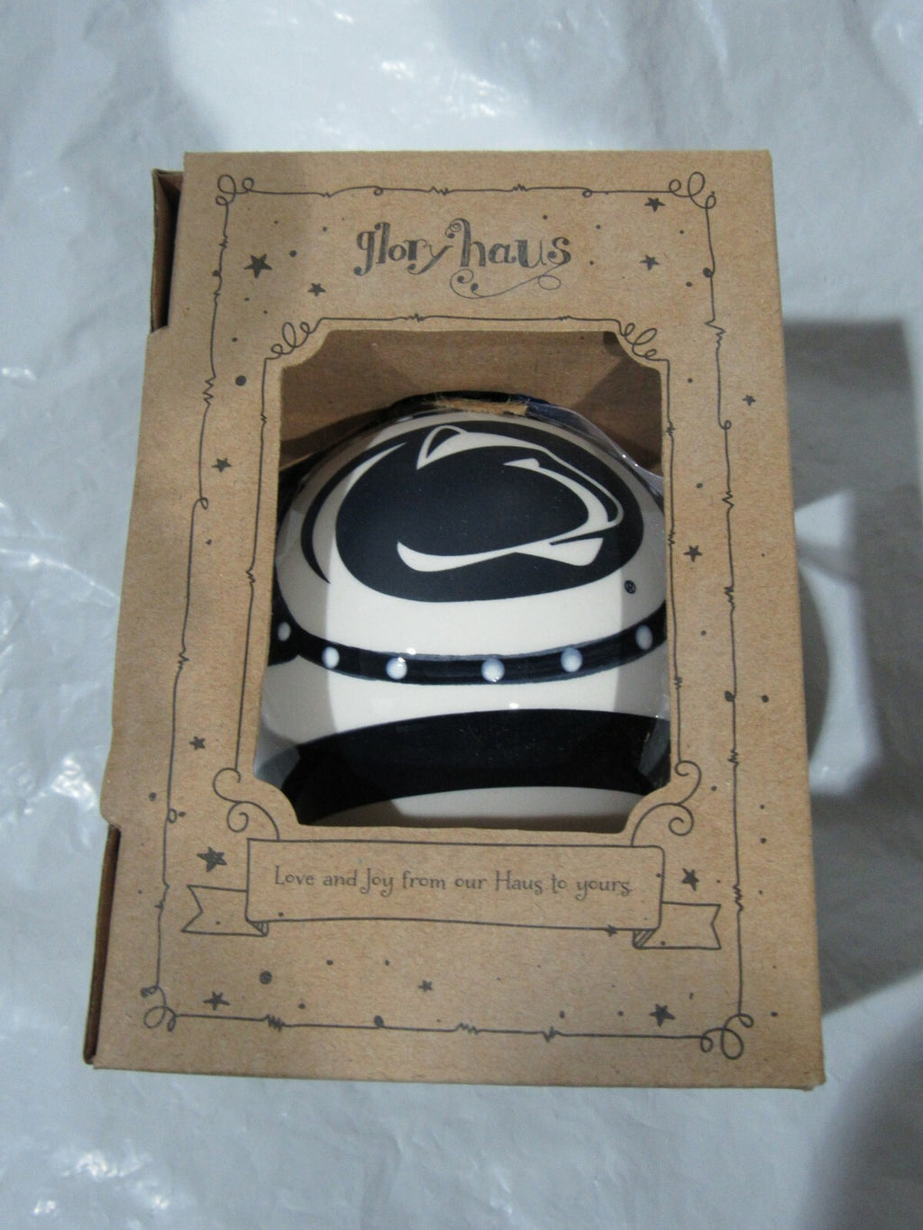 NCAA Penn State Ceramic Ornament 3.5" Diameter Blue Strips by Glory Haus