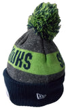 NWT NFL Blue Name Seattle Seahawks Knit Beanie Hat Adult Pompom Blue and Green
