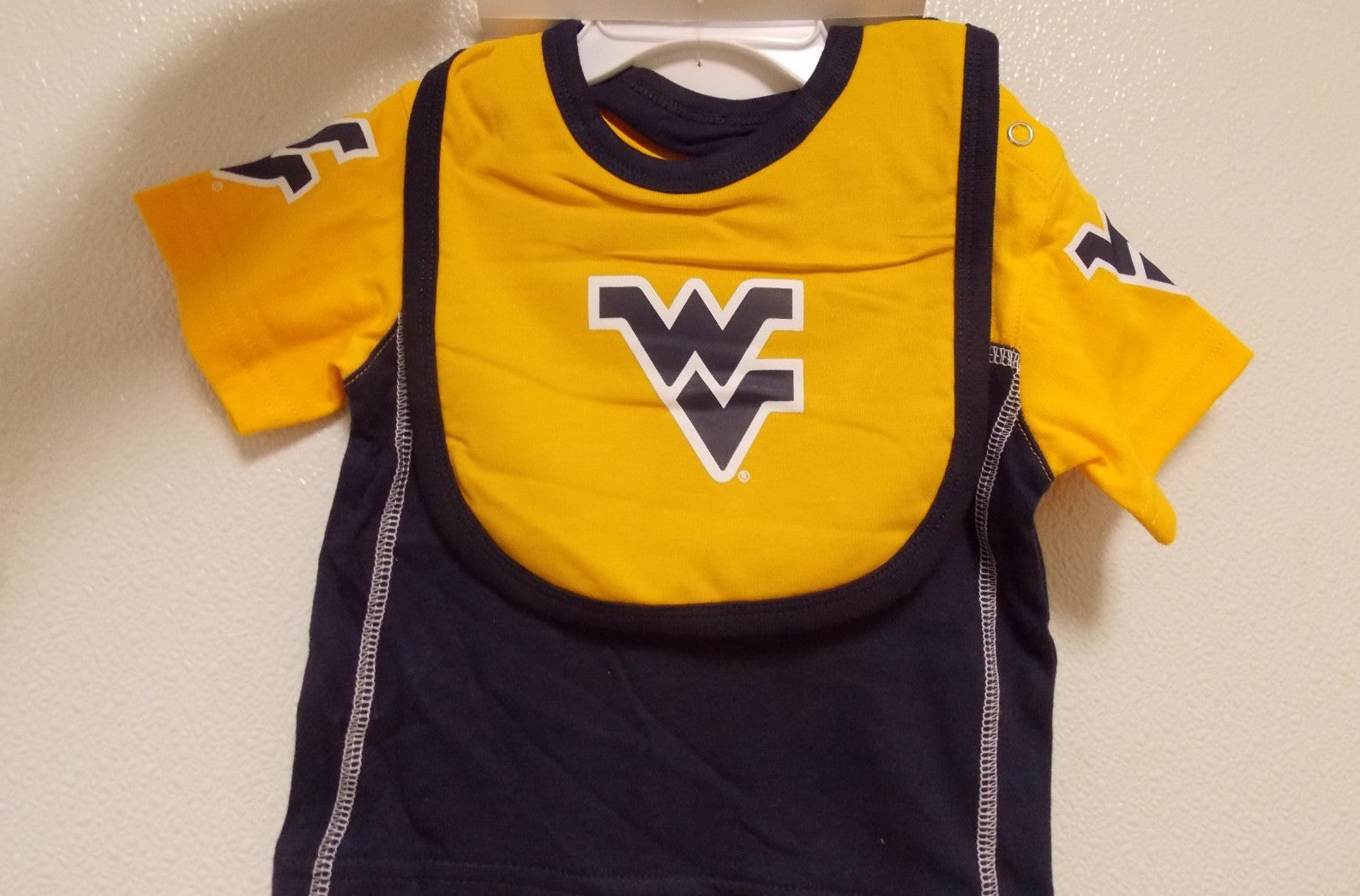 NCAA West Virginia Mountaineers Bodysuit Bib Bootie Set Sz 0/3 M by OUTER Stuff