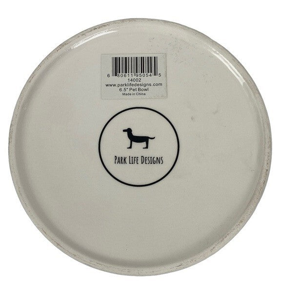 Park Life Designs Black Paw on Blue Prints 6.5" Pet Bowl "I Love My Pet" Inside