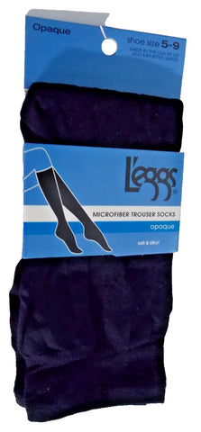 L'eggs women's Microfiber Trouser Socks Size 5-9 Solid Opaque Black Color 1 Pair