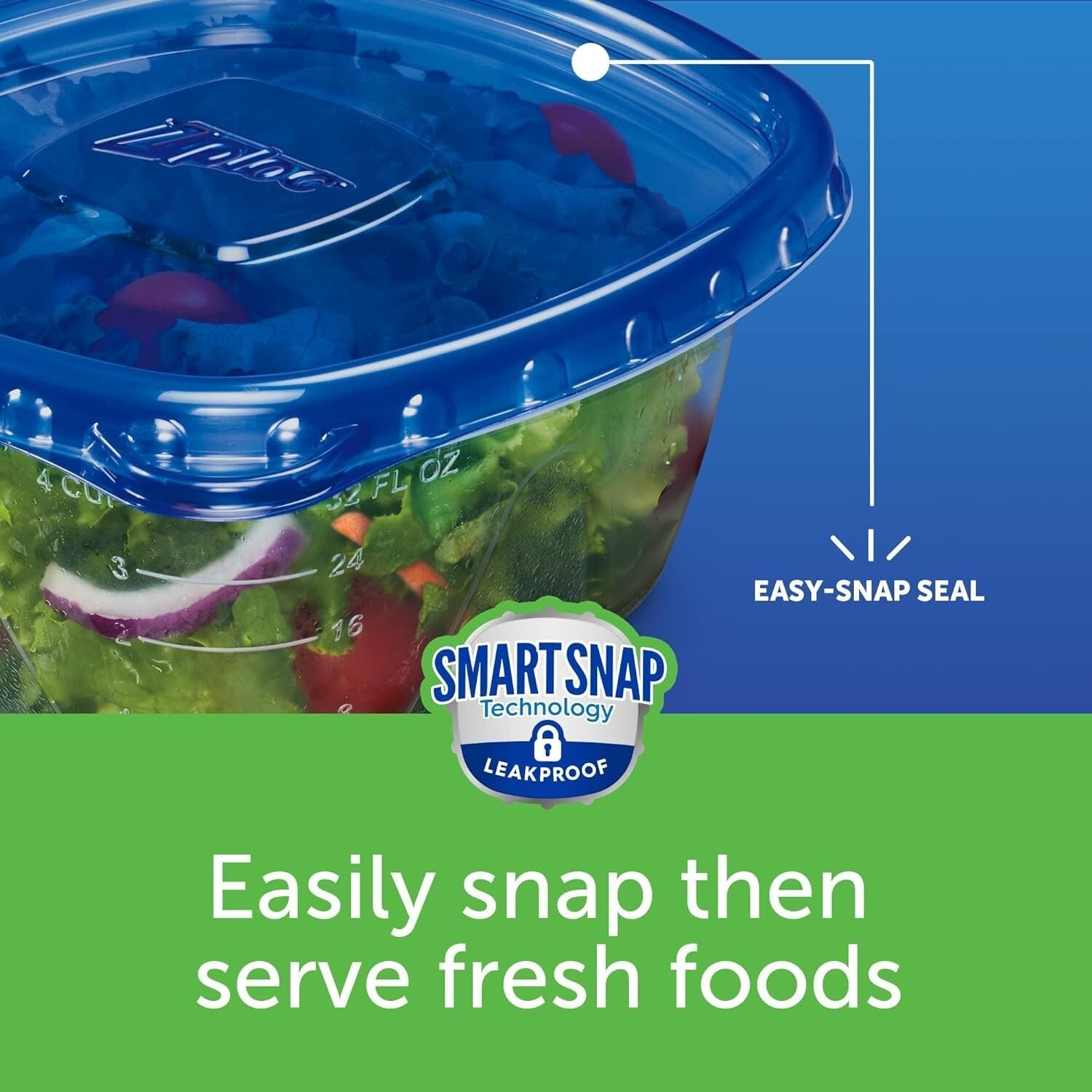 Lot of 2 Ziploc Smart Snap Leak Proof 2.25 cup Deep Rectangle Storage Containers